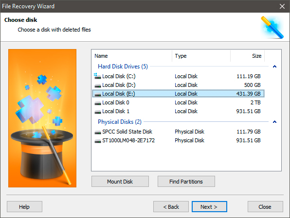 File recovery wizard Local disk
