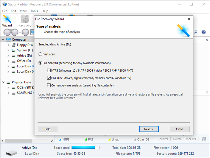 Selecting analysis mode - Fast or Full scan