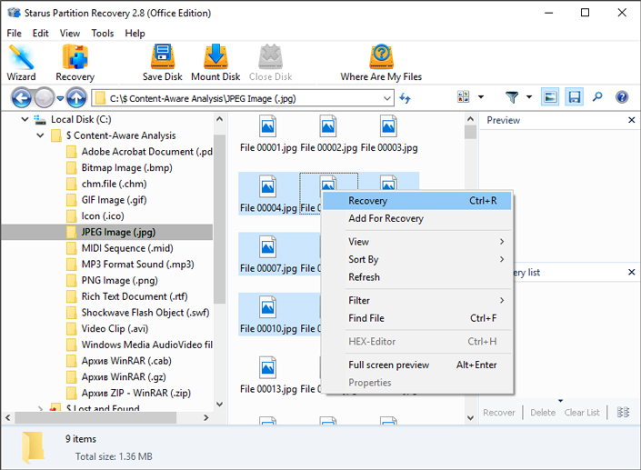 Selecting files for recovery and saving Selecting files for recovery and saving