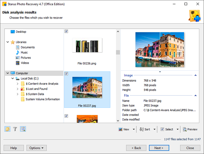 Scan results and preview window Scan results and preview window