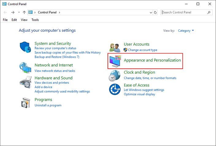 Appearance and Personalization Menu Appearance and Personalization Menu