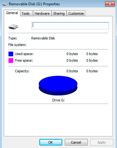 Disk properties - an unknown file system Disk properties