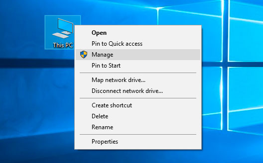 Start menu with Management drop-down