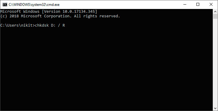 CHKDSK #:/ R in command prompt CHKDSK command prompt