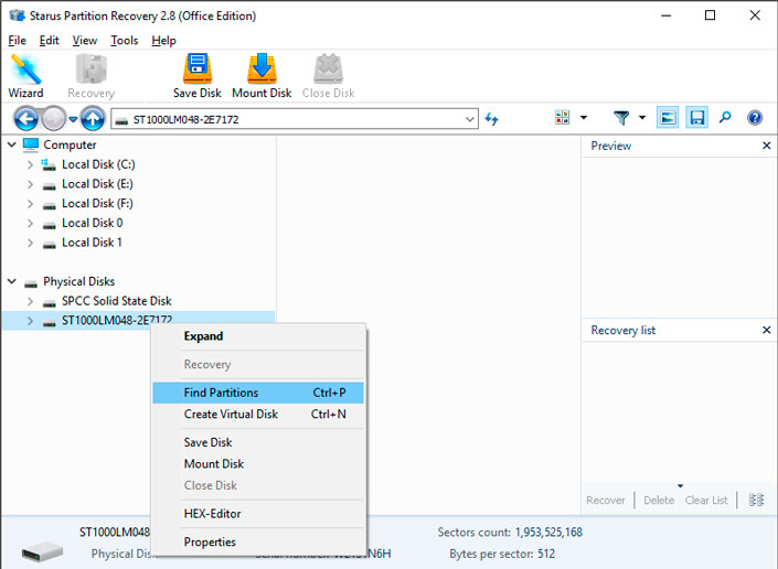 Starus Partition Recovery find disk option Starus Partition Recovery find disk option