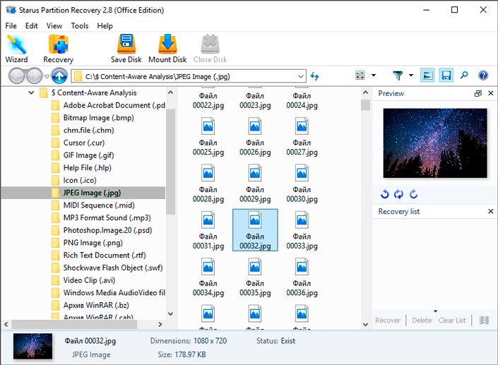 Selecting  files to recover