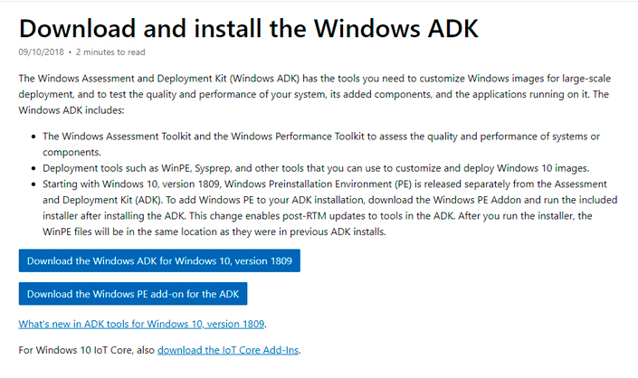 Official package Windows ADK