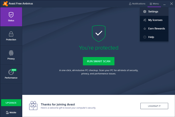 Avast Free Antivirus application