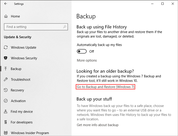 Go to Backup and Restore section