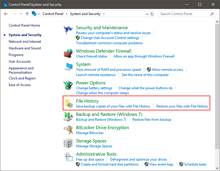 Control panel - System and security