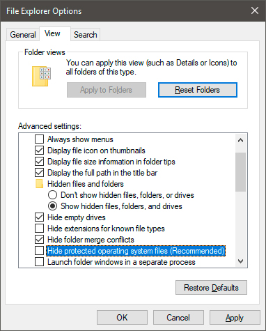 File explorer options