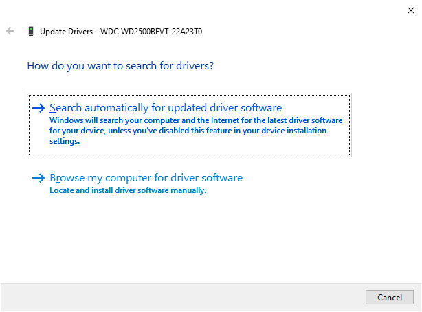 Search automatically for updated drivers Searching for updated drivers
