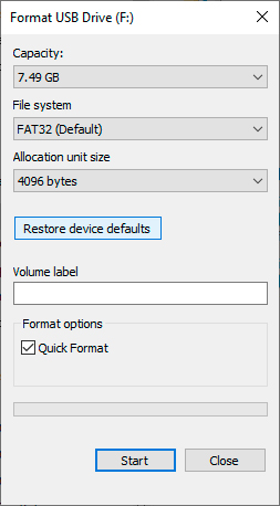 Restoring default settings Formatting window