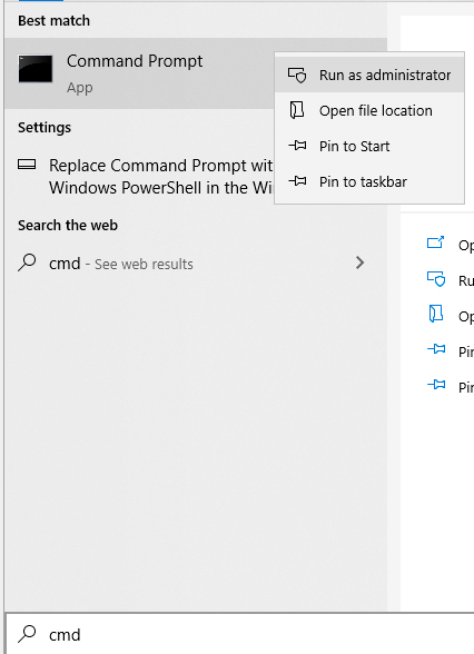 Command line - Run as administrator Command line
