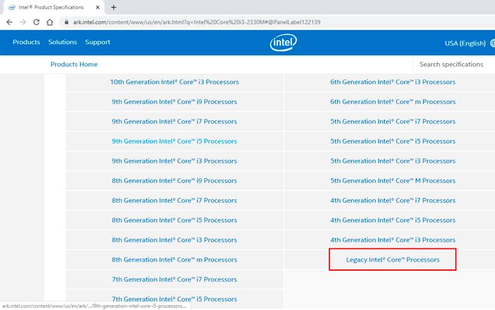 Legacy Intel Core Processors Legacy Intel Core Processors