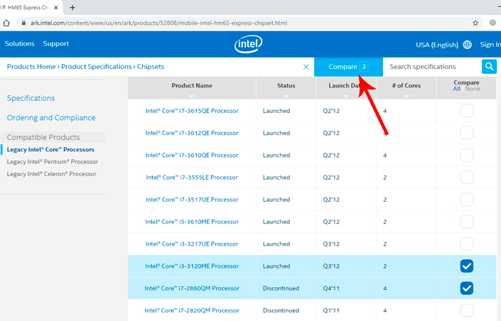 i3-2330М on the list of compatible products The list of compatible products