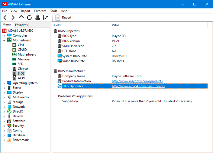 BIOS version in AIDA64