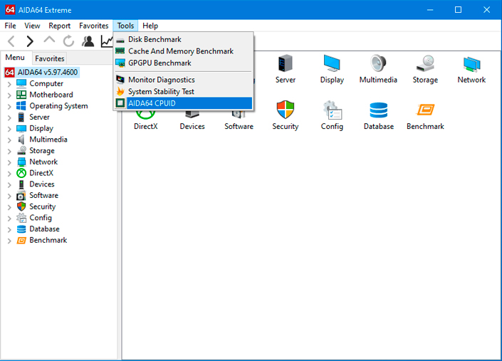 The Tools tab in AIDA64 The Tools tab