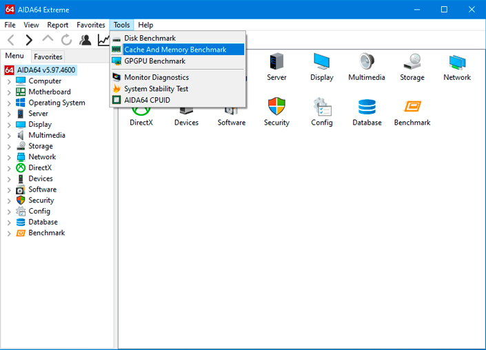 The Cache and Memory Benchmark tab The Cache and Memory Benchmark tab