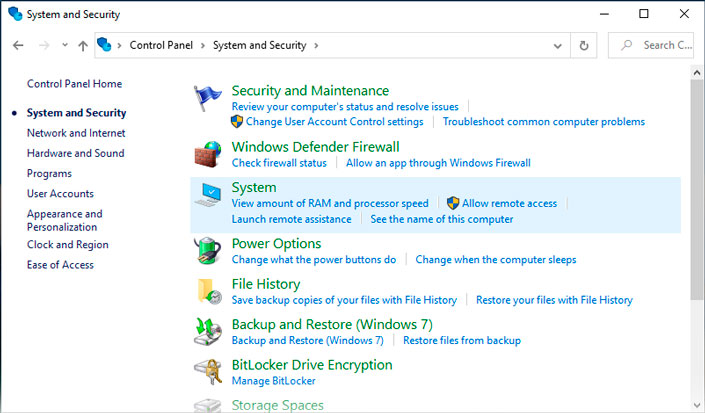 System tab System tab