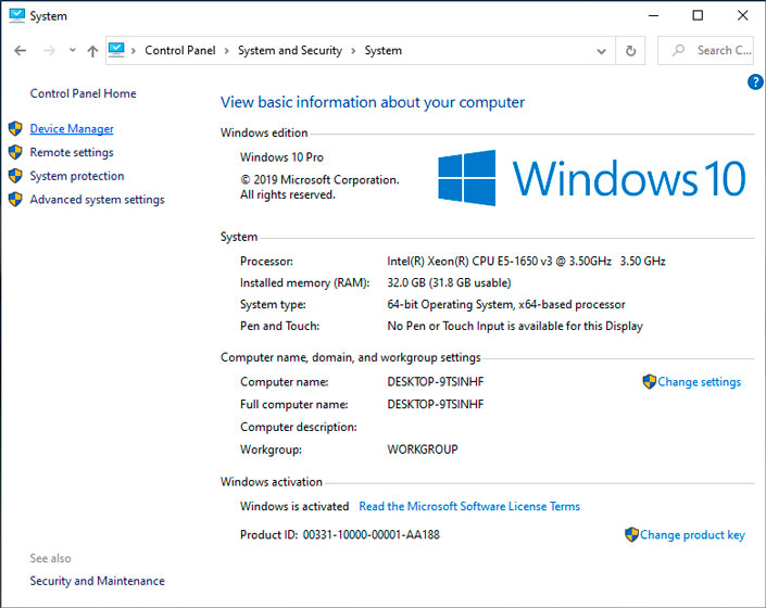 Device Manager window Device Manager window
