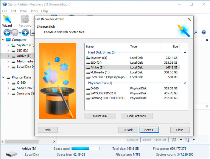 Data Recovery with Starus Partition Recovery window Data Recovery