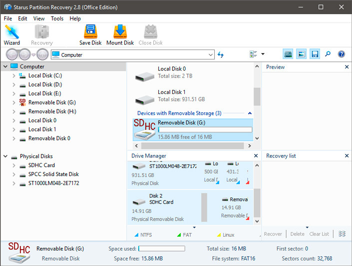 Starus Partition Recovery software tab