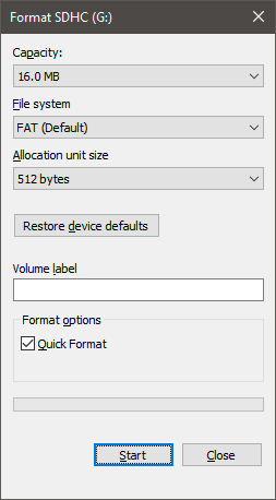 Format SDHC tab