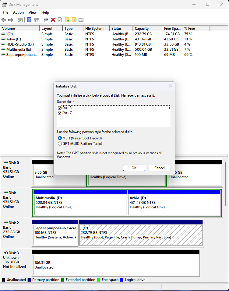 Initialize drives