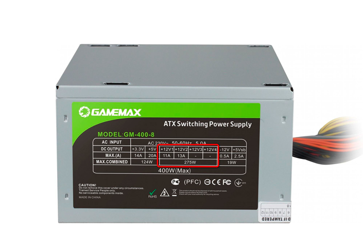 Capacity specified on the PSU sticker