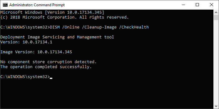 Detecting data storage corruption DISM command - CheckHealth