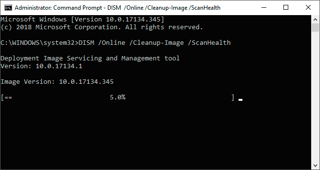 Scanning system image for errors DISM command - CheckHealth