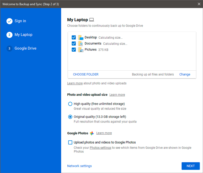 Backup and Sync tab Backup and Sync tab