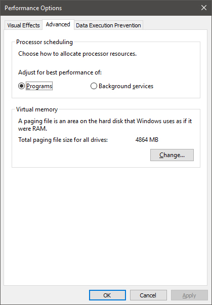 Performance options tab