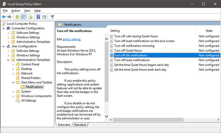 Local group policy editor tab