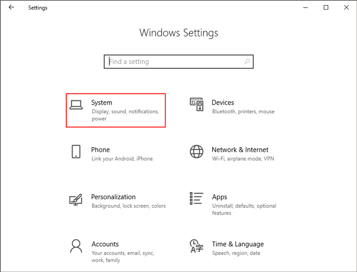 Windows settings tab